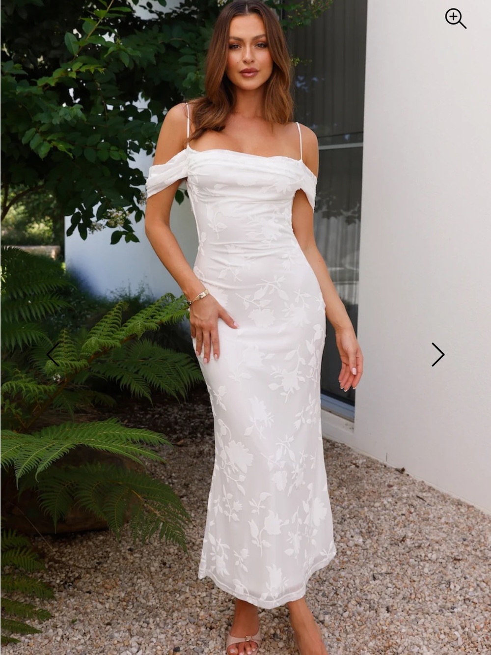 Hello Molly White Off-Shoulder Floral Midi Dress